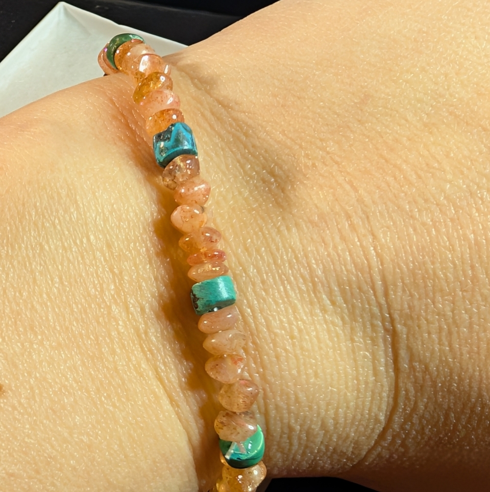 Sunstone And Turquoise Stretch Bracelet - Picture 2 of 2